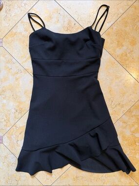 Altar'd State Black Spaghetti-Strap Ruffle-Hem Mini Dress